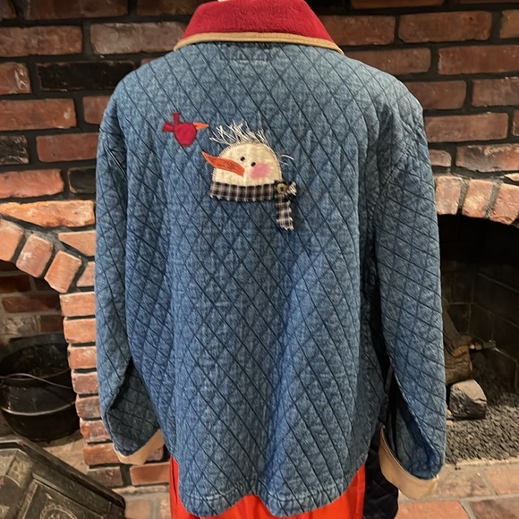 Sugar Ridge Creations Haik's denim quilted jacket with snowman appliqué size xl - Picture 6 of 8